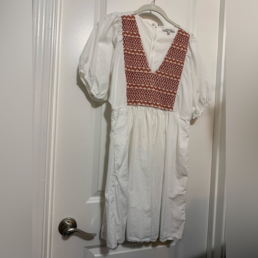 Madewell White Dress with Orange Pattern